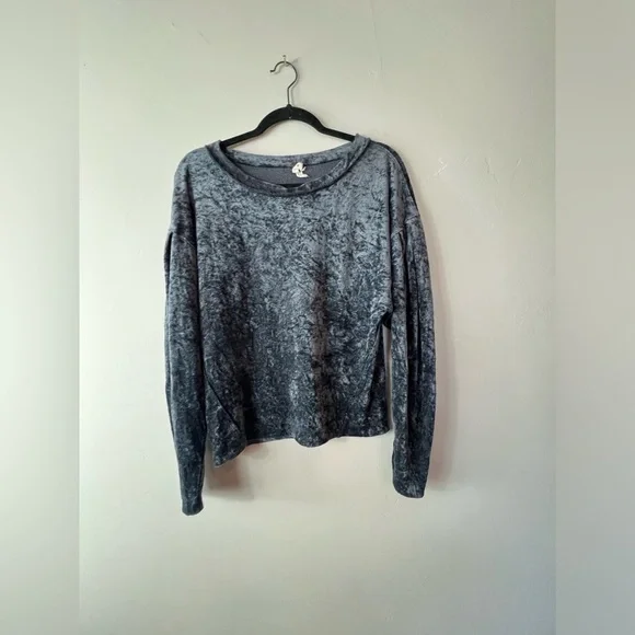 We The Free People Milan Blue crushed velvet top sweatshirt size Small - Picture 3 of 6